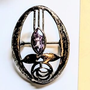 Past Times Vintage Pewter Brooch with Amethyst. Made In England.